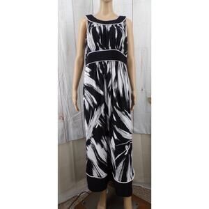Kathy Roberts Sleeveless Maxi Dress Black & White Empire Waist Size 14